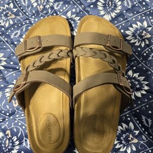Dream Pairs Taupe Braided-Strap Slide Sandals